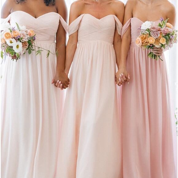 Revelry Kennedy Pink Chiffon Convertible Off Shoulder Maxi Dress - Picture 1 of 8